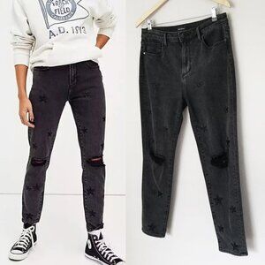 Driftwood Gizelle Black Distressed Star Embroidered Jeans 29 x 27 High Waist